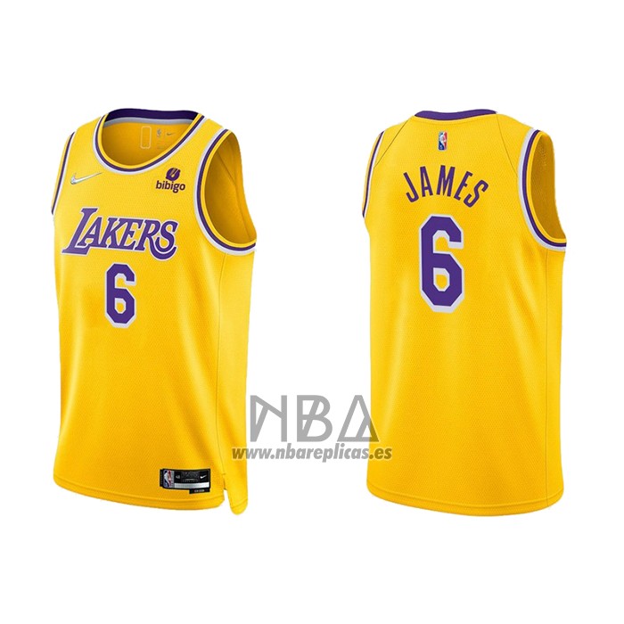 Camiseta Los Angeles Lakers LeBron James NO 6 75th Anniversary 2021-22 Amarillo